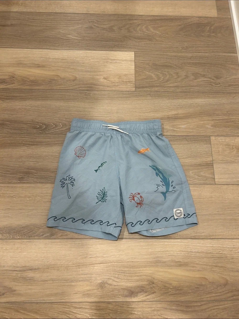abercrombie kids Light Blue Swim Trunks with Ocean Motifs